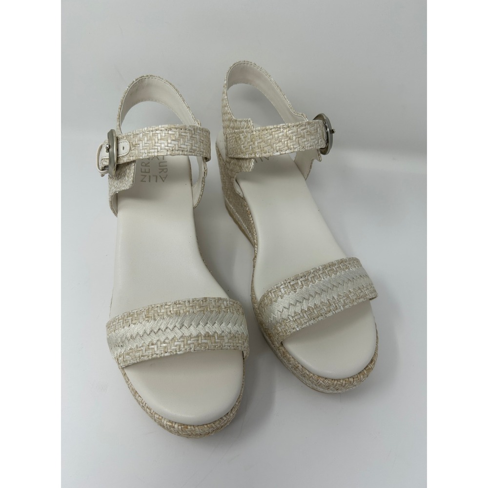 Naturalizer Womens Cream Woven Wedge Sandals Platform Ankle Strap Shoes 9 Wide